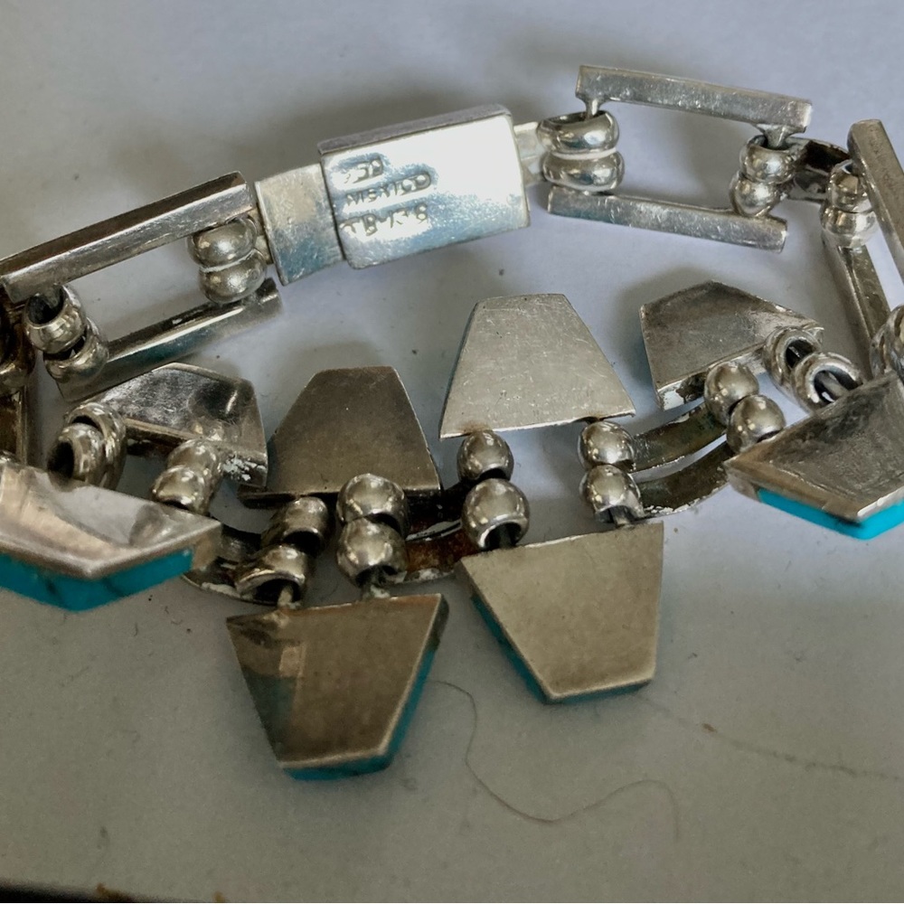 Unique Heavy Sterling & Turquise Bracelet - Picture 7 of 10